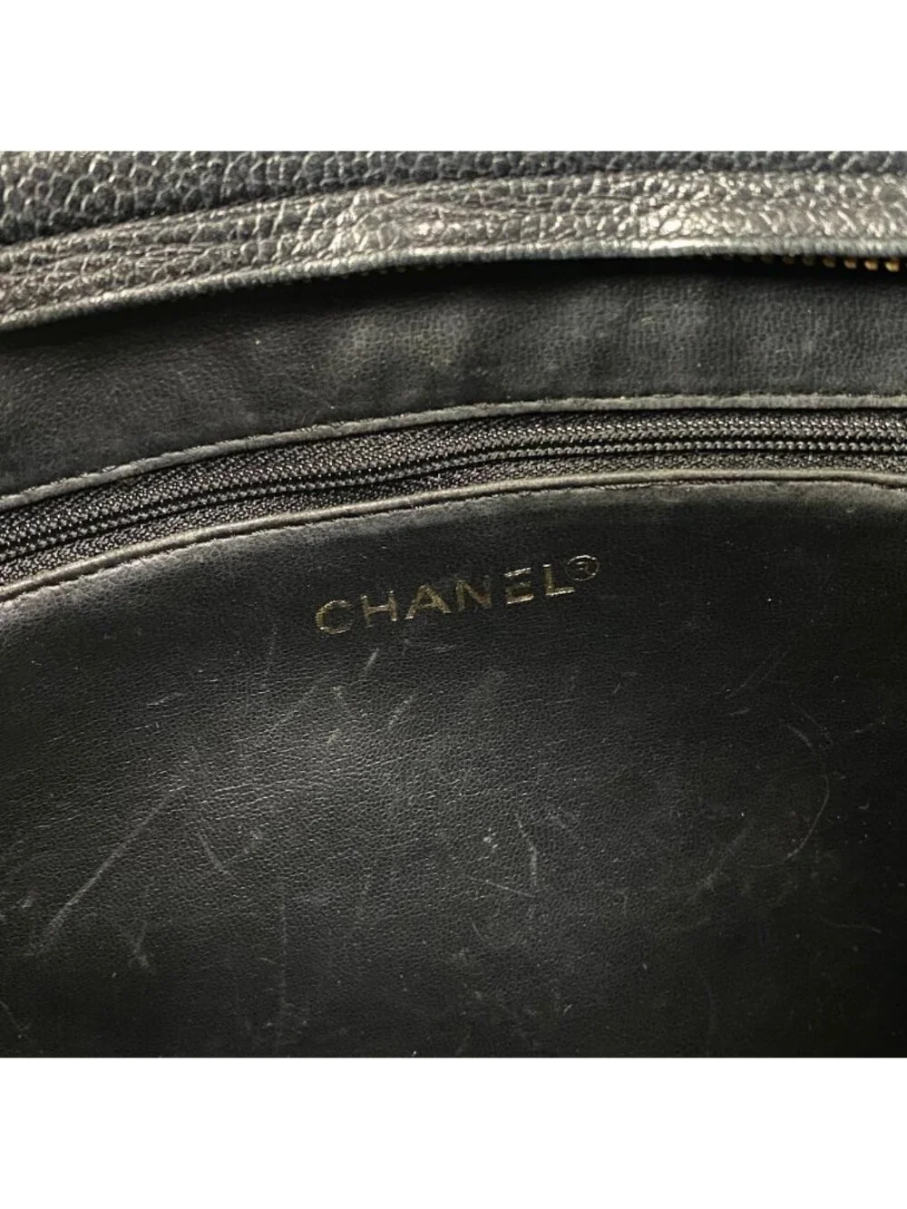 Chanel Triple CC Logo Caviar Leather Shoulder Bag Coco Chain Black